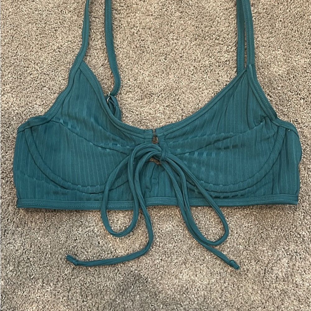 Teal Ribbed Bikini Top